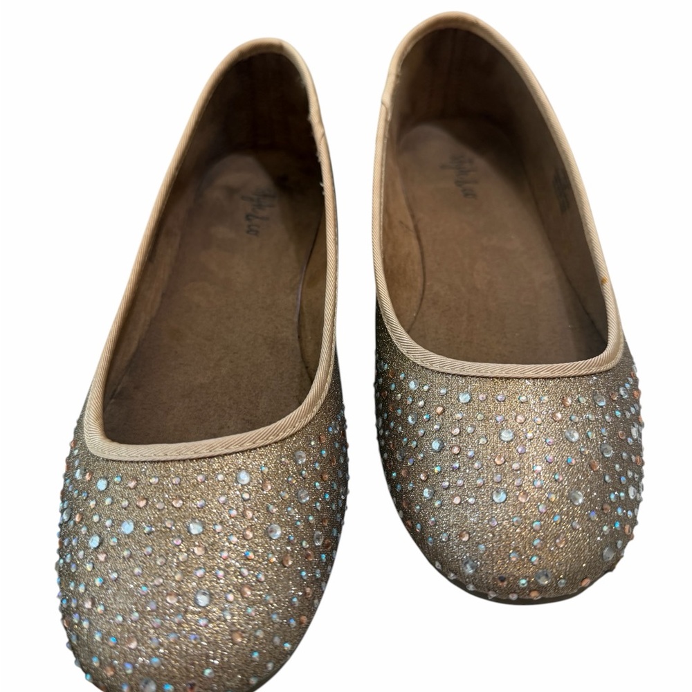 Gold Rhinestone Ballet Flats Size 8 Sparkly Slip On Dressy Shoes Women - Picture 5 of 8